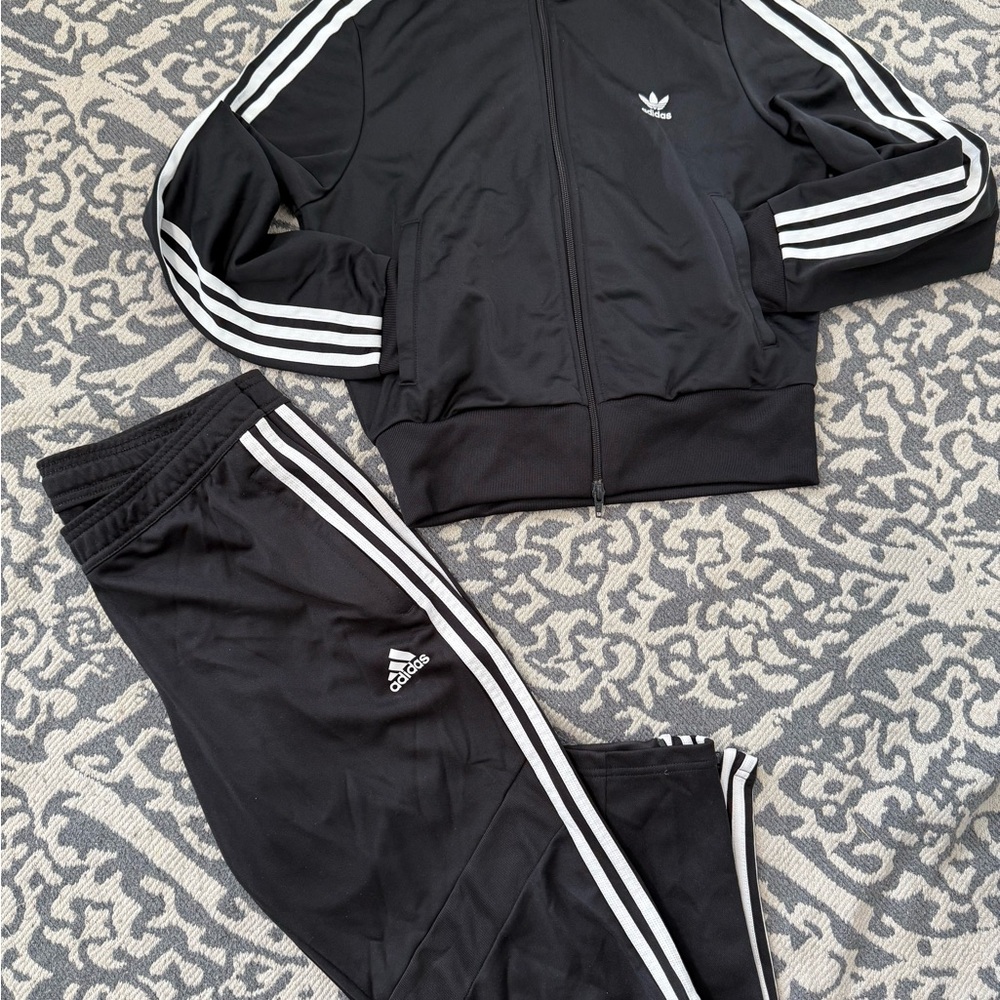 Adidas Black Track Suit with Signature Stripes